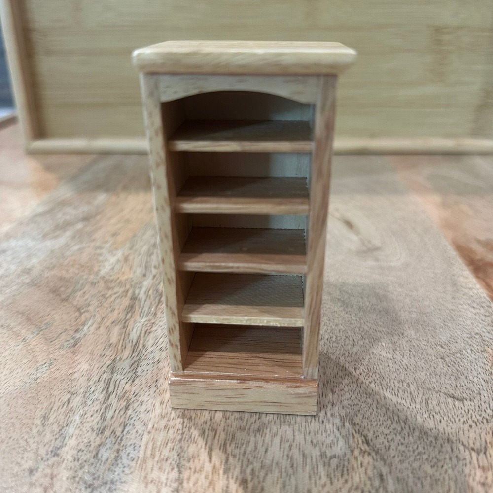 Miniature Wooden Bookshelf 1:12 Scale Dollhouse Furniture Natural Wood 4 Inch